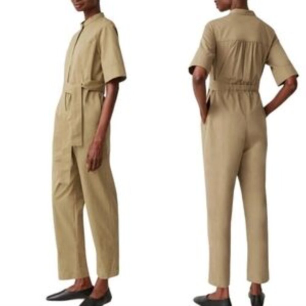 COS Khaki Linen Zip Front Belted Jumpsuit (size 12)